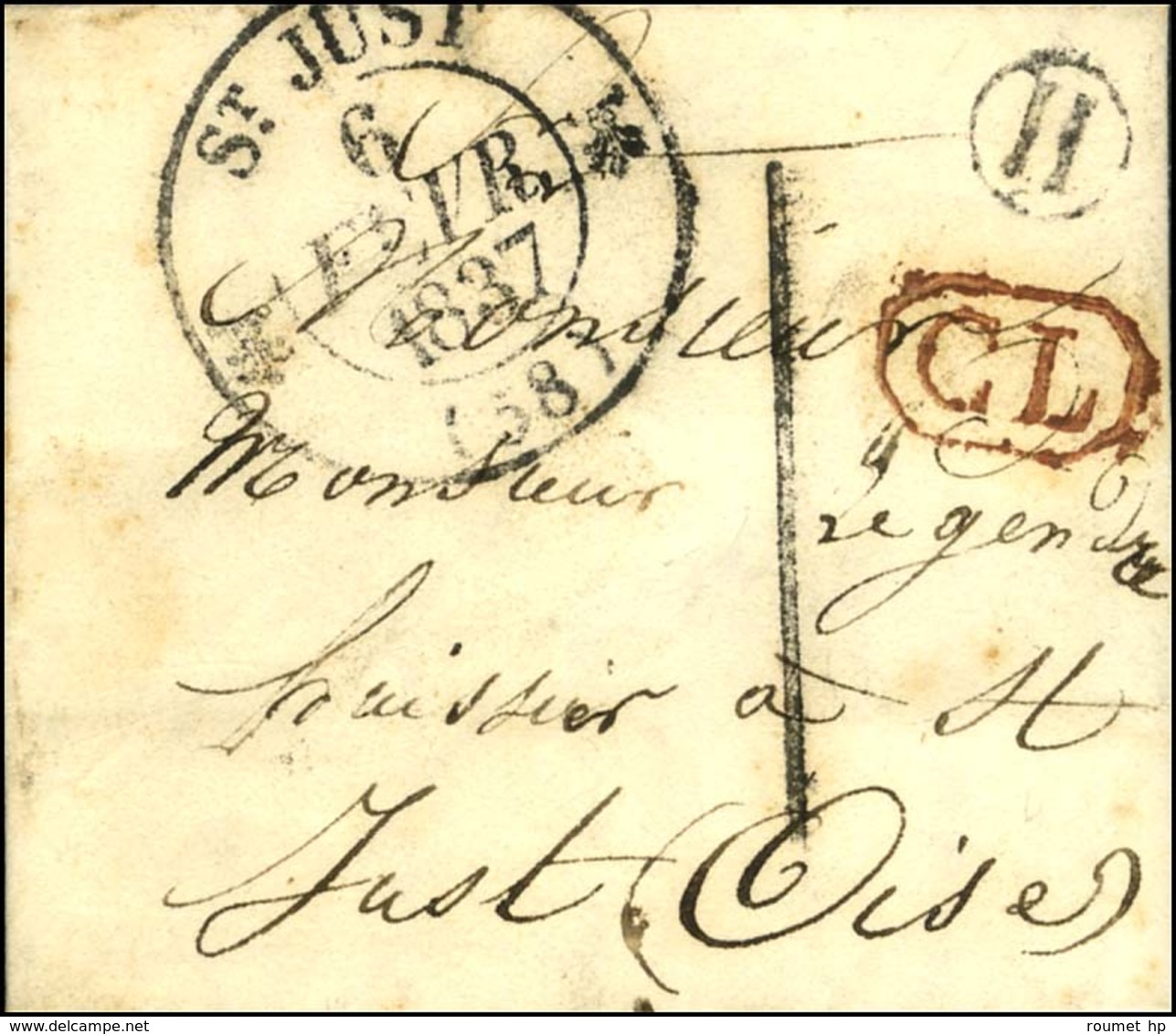 Càd T 12 ST JUST (58) + CL Rouge B. RUR. H Sur Lettre Avec Texte Daté De Fronleroy Adressée Localement Taxe Tampon 1 De  - 1801-1848: Precursors XIX