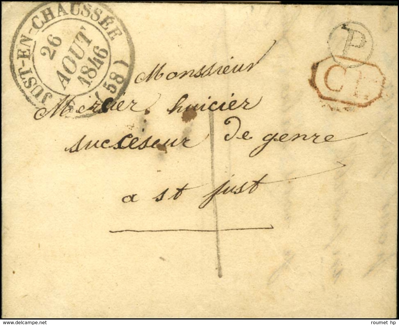 Càd T 14 ST JUST-EN-CHAUSSEE (58) + CL Rouge B. RUR. P Sur Lettre Avec Texte Daté De Blin Adressée Localement Taxée 1. 1 - 1801-1848: Vorläufer XIX