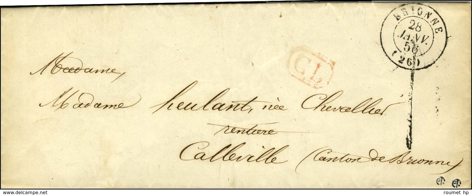 Càd T 15 BRIONNE (26) + CL Rouge Sur Lettre Avec Texte Adressée Localement Taxe Tampon 1 De Fabrication Locale. 1856. -  - 1801-1848: Précurseurs XIX