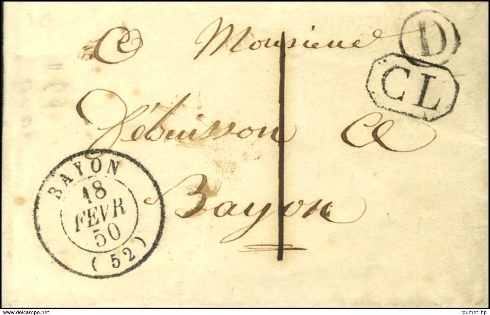 Càd T 15 BAYON (52) + CL B. RUR. D Sur Lettre Avec Texte Daté Haunonville Adressée Localement Taxée 1. 1850. - SUP. - 1801-1848: Precursors XIX