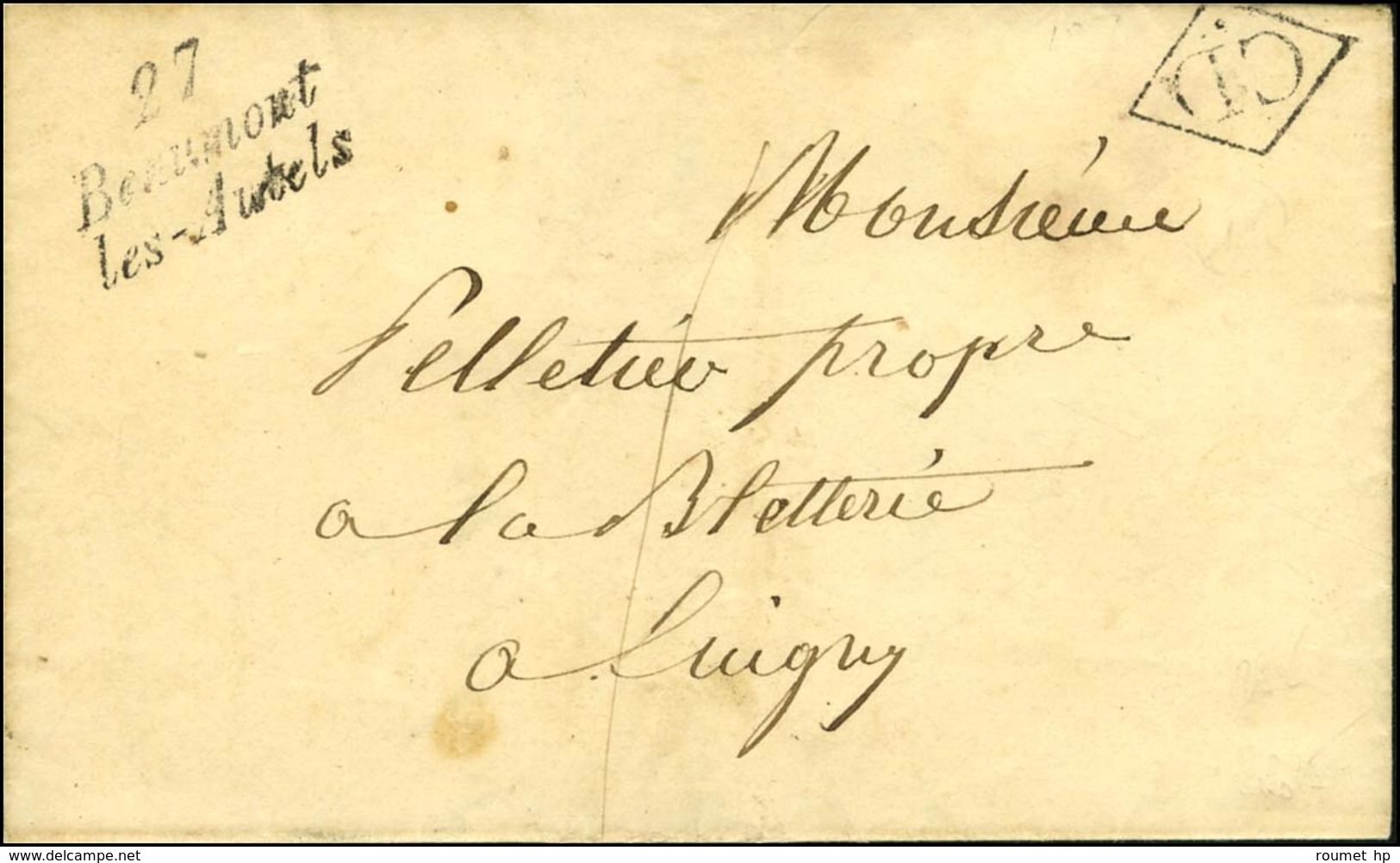 27 / Beaumont / Les-Autels + CD Sur Lettre Avec Texte Adressée Localement Taxée 1. 1851. - SUP. - 1801-1848: Precursori XIX