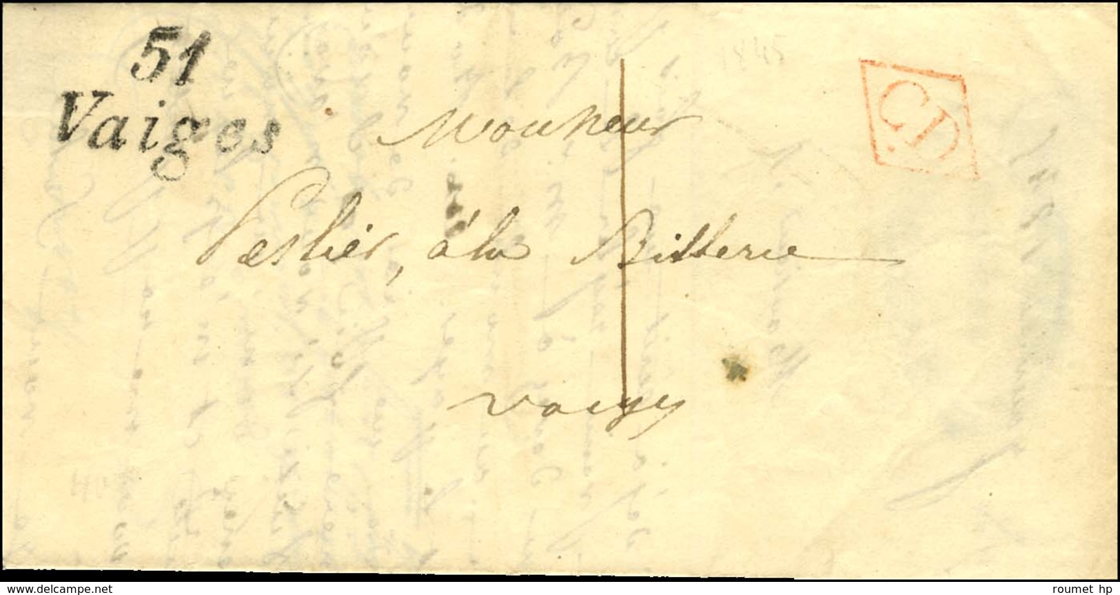 51 / Vaiges + CD Rouge Sur Lettre Avec Texte Adressée Localement Et Taxée 1. 1845. - SUP. - 1801-1848: Precursori XIX