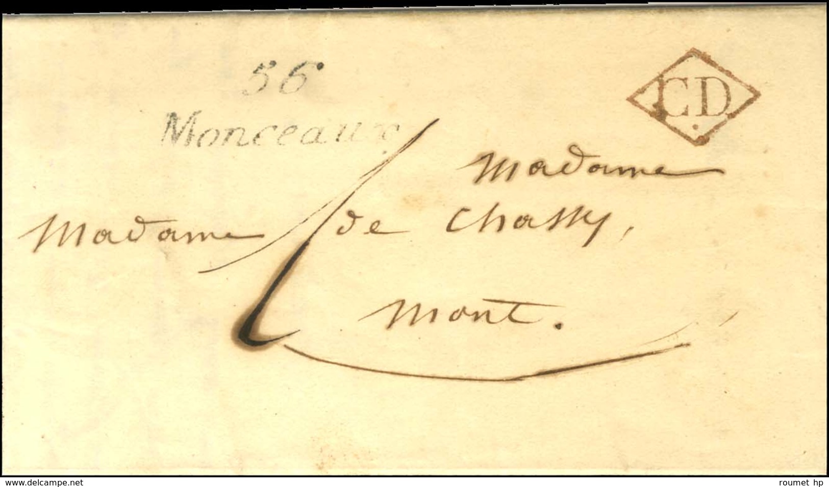 56 / Monceaux + CD Rouge Sur Lettre Avec Texte Adressée Localement Taxée 1. 1848. - TB / SUP. - 1801-1848: Precursori XIX