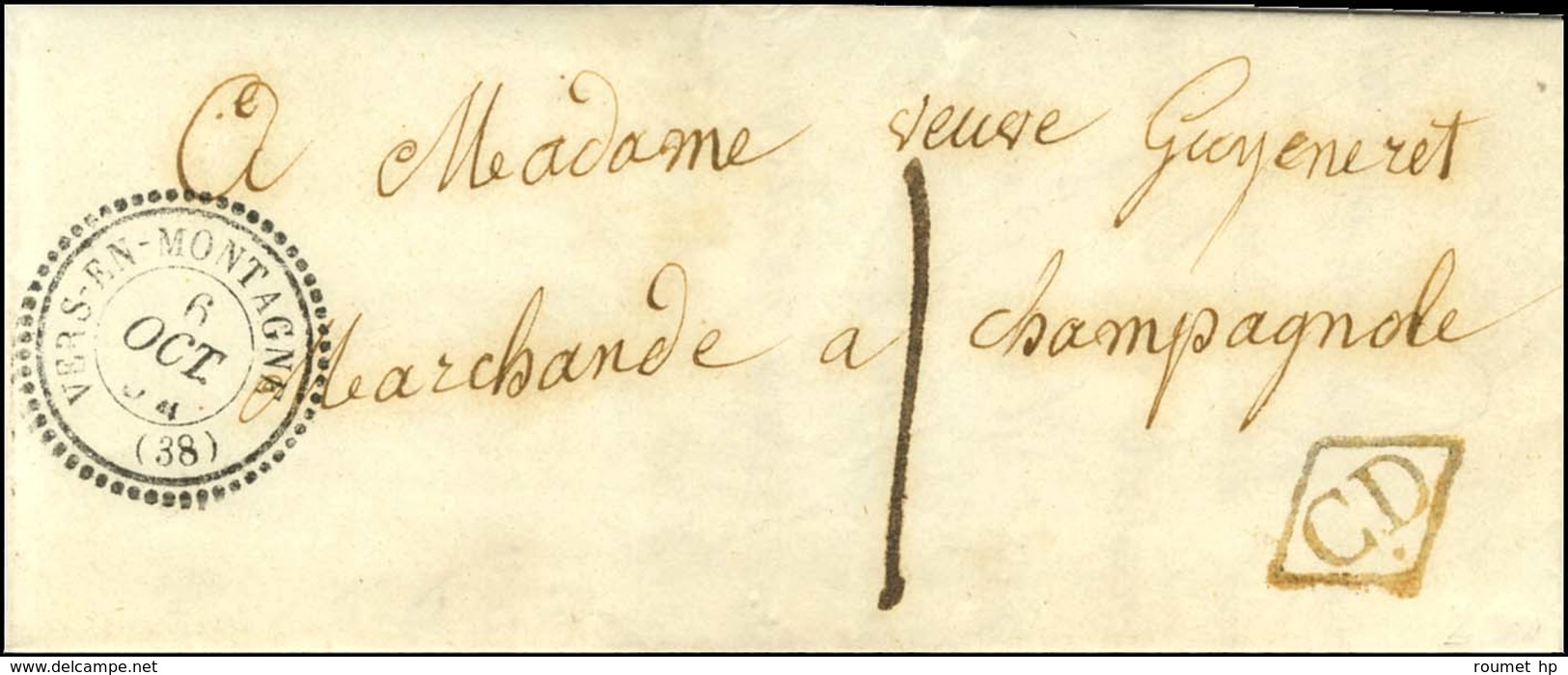 Càd T 22 VERS-EN-MONTAGNE (38) + CD Rouge Sur Lettre Avec Texte Adressée Localement Taxée 1. 1854. - SUP. - 1801-1848: Precursors XIX