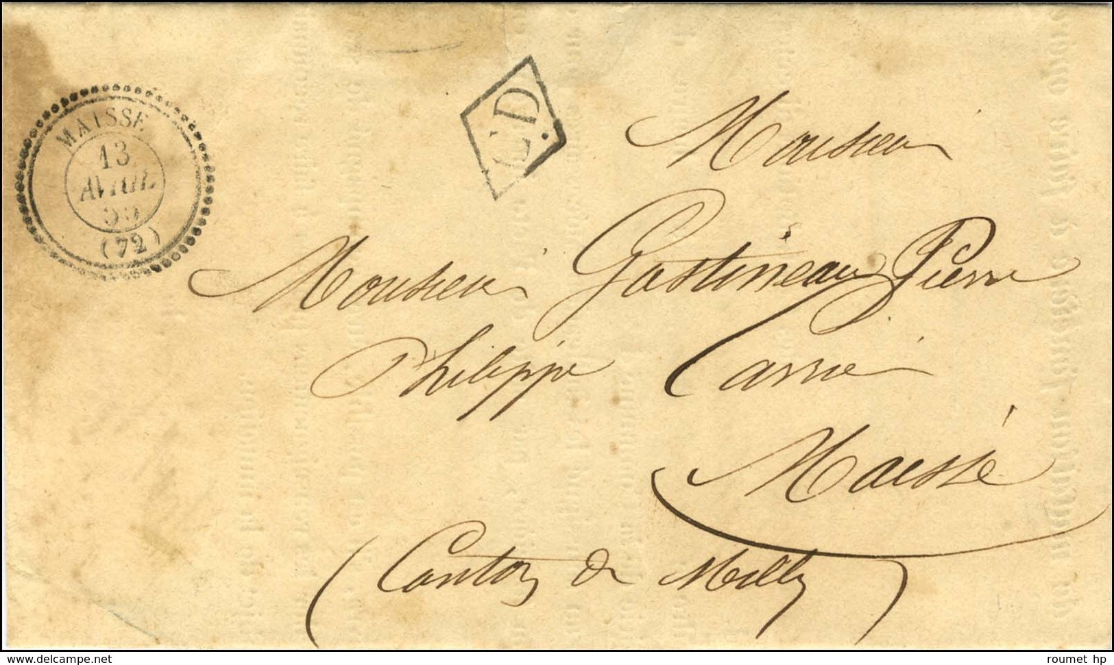 Càd T 22 MAISSE (72) + CD Sur Lettre Avec Texte Adressée  Localement Non Taxée. 1855. - TB. - 1801-1848: Vorläufer XIX