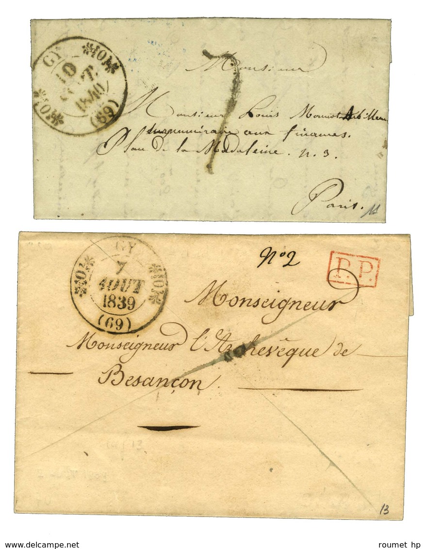 Lot De 2 Lettres Avec Càd T 11 : Càd T 11 GY Taxe Tampon 7 1840, P. P. Rouge 1839. - SUP. - 1801-1848: Precursores XIX