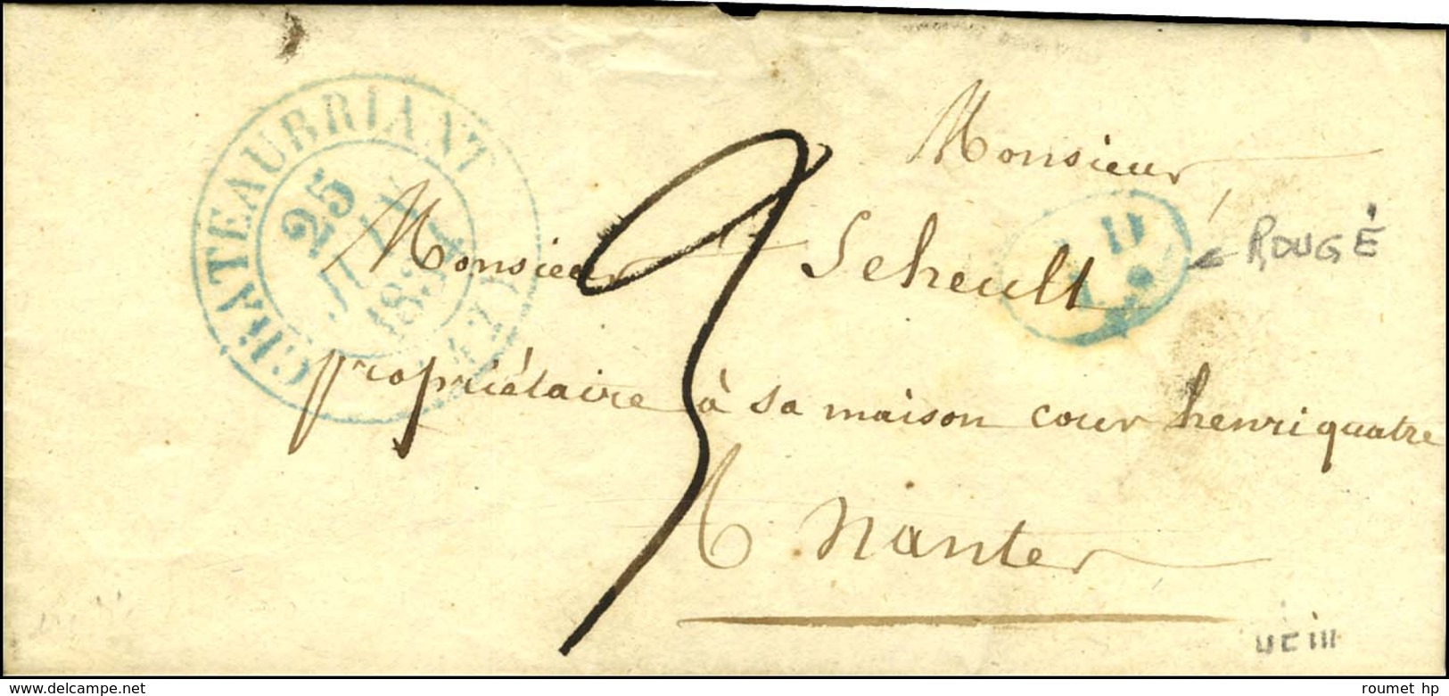 Càd Bleu T 13 CHATEAUBRIANT (42) Décime Rural Bleu Sur Lettre Avec Texte Daté De Rougé. 1834. - TB / SUP. - 1801-1848: Précurseurs XIX