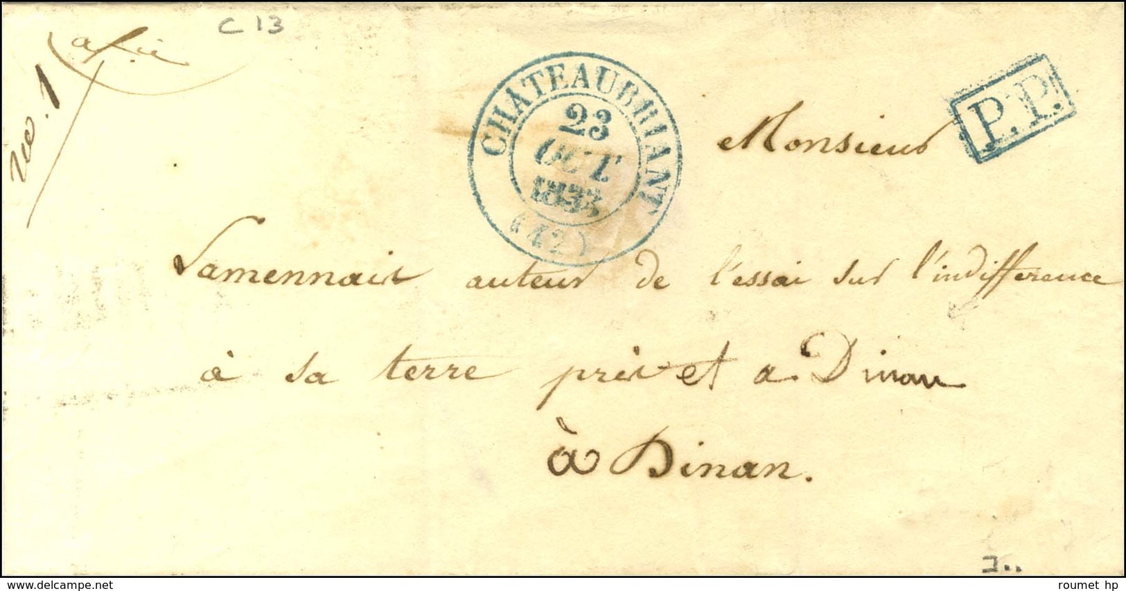 Càd Bleu T 13 CHATEAUBRIANT (42) P.P. Bleu. 1833. - TB / SUP. - 1801-1848: Precursores XIX