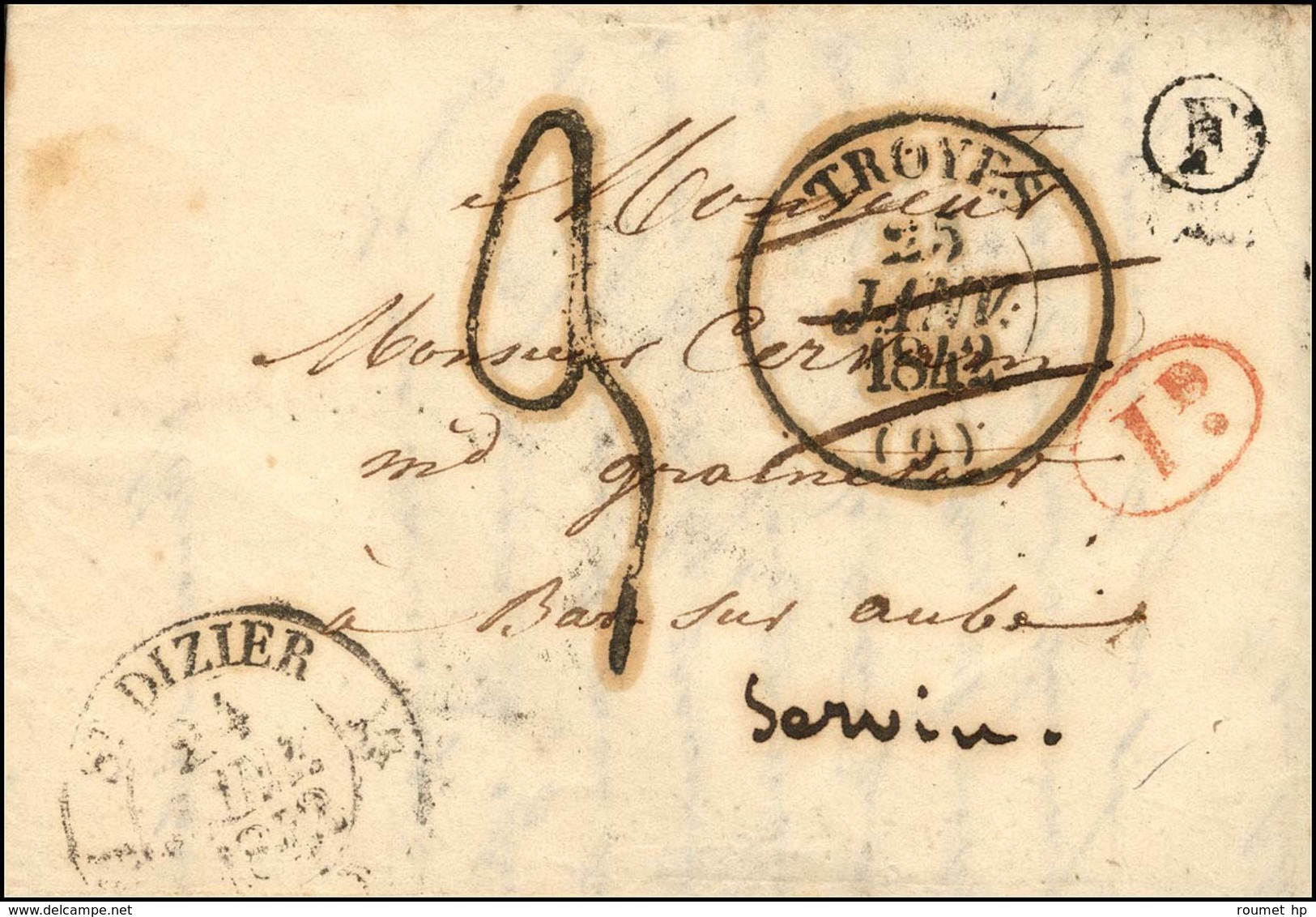 Càd T 12 ST DIZIER (50) Taxe Tampon 3 (FL) B. Rur. F '' Annerville ''. 1842. - TB. - 1859-1959 Storia Postale