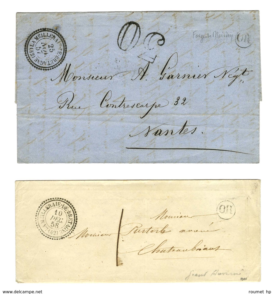 Lot De 2 Lettres Avec Càd T 22 LA MAILLERAIE-DE-BRETAGNE (42) : Taxe 30 DT 1857 ; Taxe 1 Manuscrite 1858. - SUP. - 1859-1959 Briefe & Dokumente