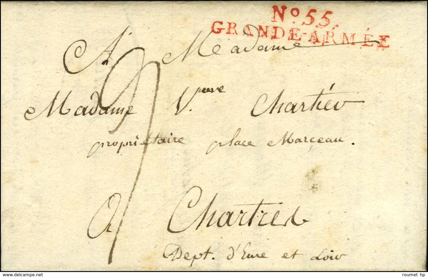 N° 55 / GRANDE ARMEE Rouge Sur Lettre Avec Texte Daté D'Hanovre Le 22 Septembre 1807 Pour Chartres. - SUP. - R. - Army Postmarks (before 1900)