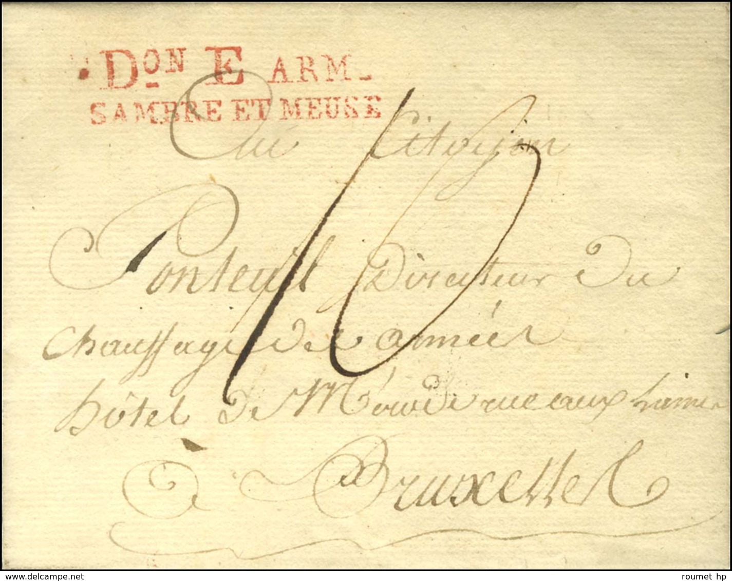 Don E ARM / SAMBRE ET MEUSE Rouge Sur Lettre Avec Texte Daté D'Aix La Chapelle Le 25 Vendémiaire An 4 Pour Bruxelles. -  - Army Postmarks (before 1900)
