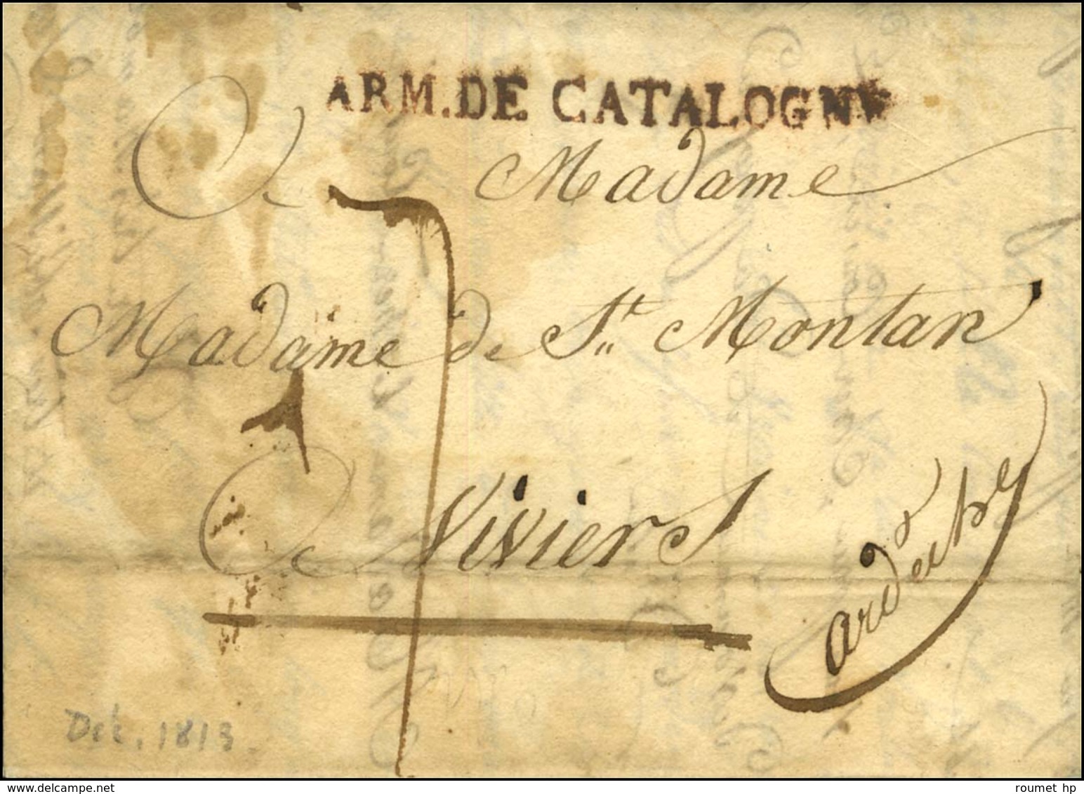 ARM. DE CATALOGNE Sur Lettre Avec Texte Daté De Gironne Le 8 Décembre 1813 Pour Viviers. - TB / SUP. - Bolli Militari (ante 1900)