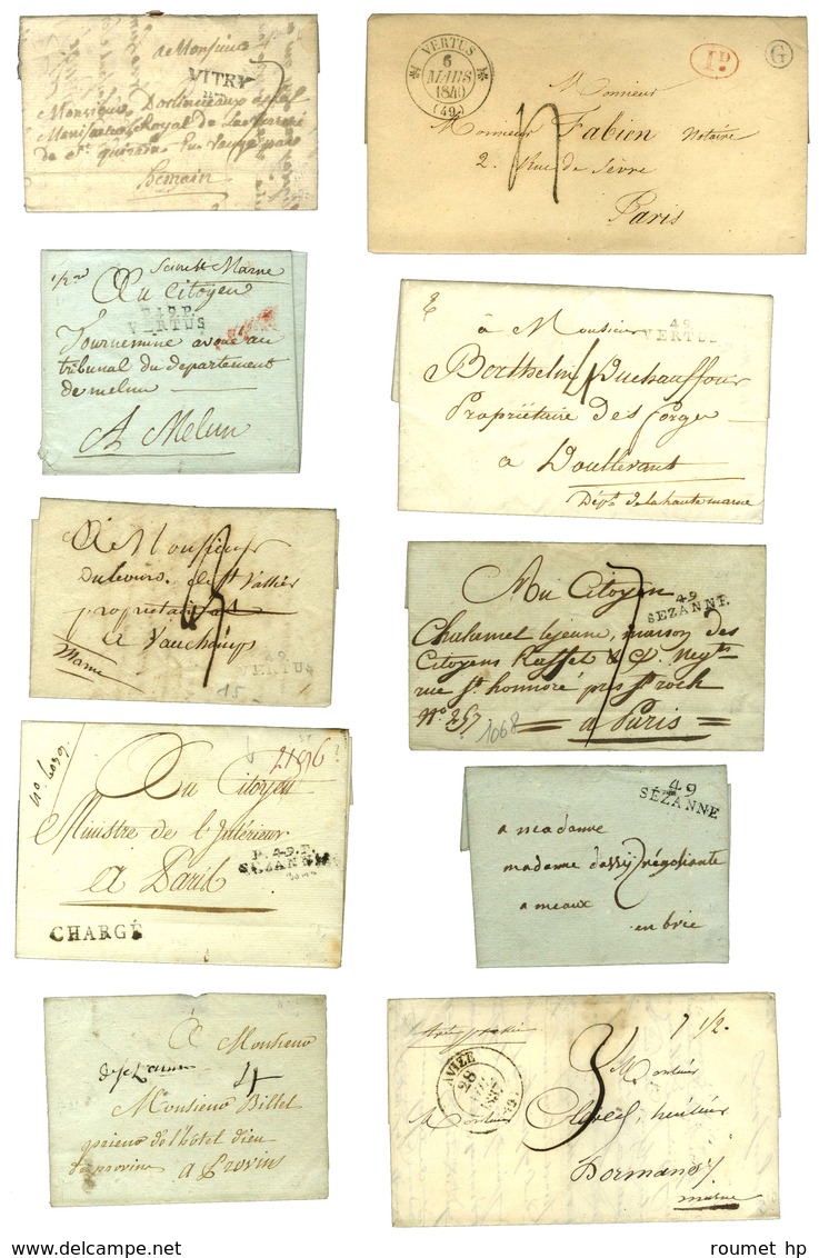 Collection De 44 Lettres Du Département De La Marne (marques Postales Du 18e, PD Et PP). - TB. - Sammlungen
