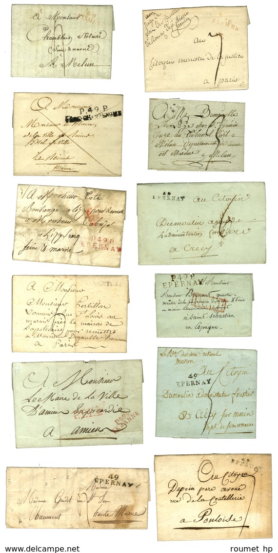 Collection De 44 Lettres Du Département De La Marne (marques Postales Du 18e, PD Et PP). - TB. - Sammlungen