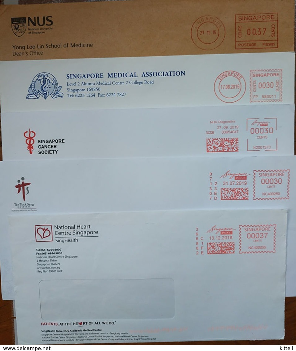 Singapore Health Hospital Medical 5 Envelopes With Meter Franking - Medizin