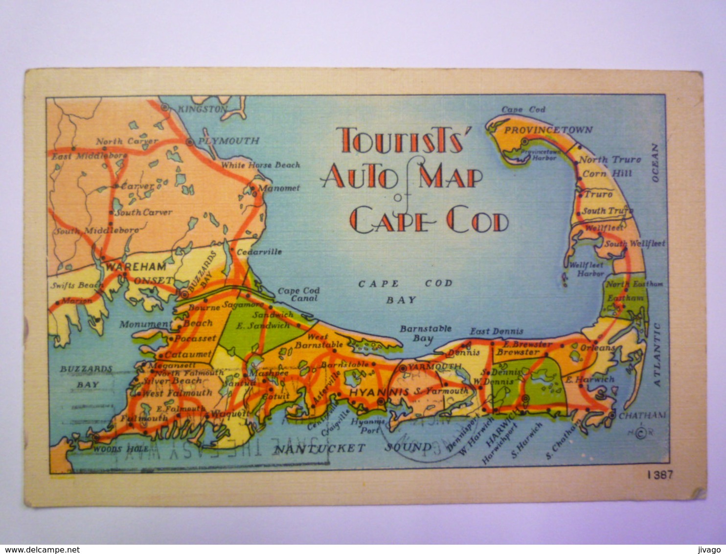 2019 - 2919  Tourists'Auto Map Of CAPE COD   1948   XXX - Cape Cod