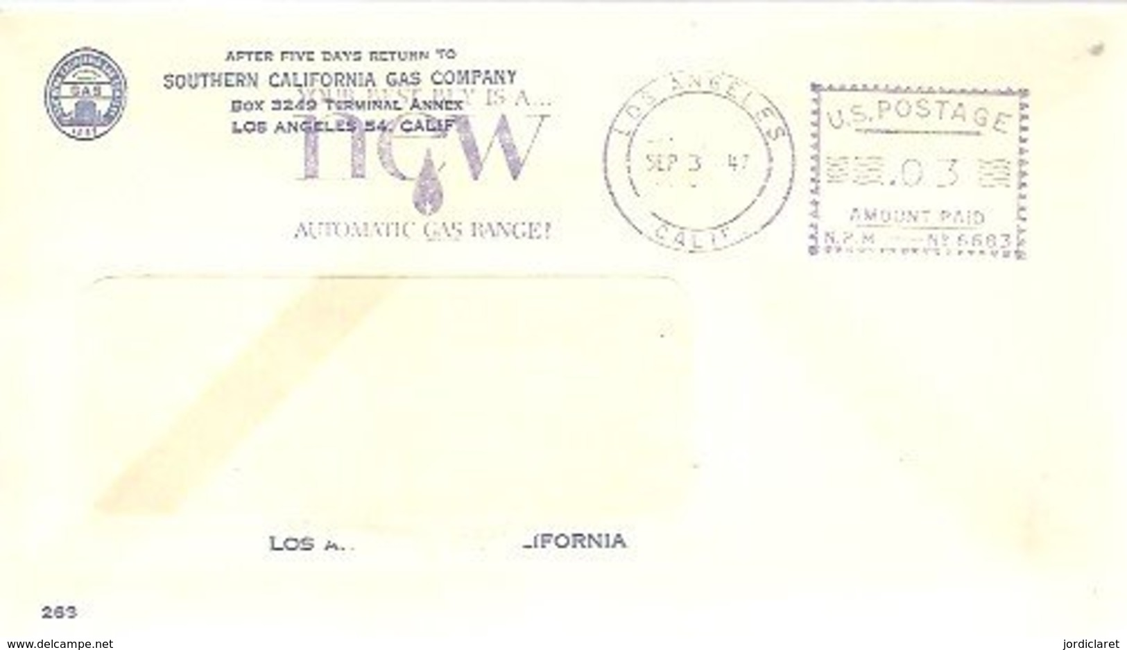 LETTER USA 1947 - Gas