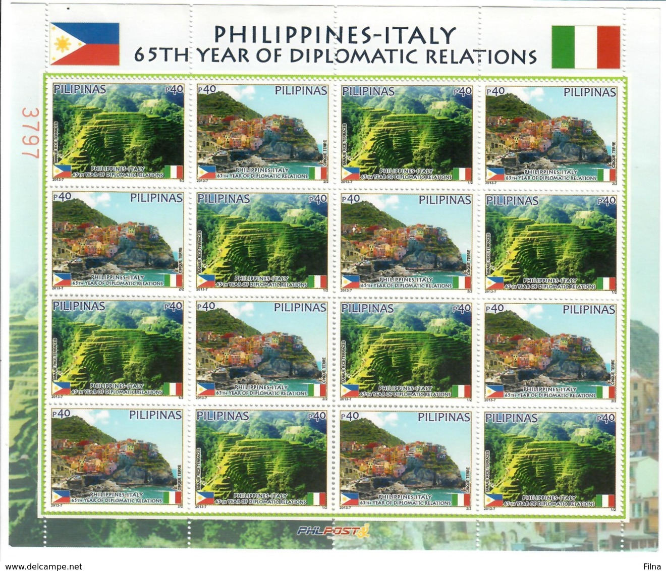 FILIPPINE 2013 - 65° RELAZIONI DIPLOMATICHE FILIPPINE/ITALIA - MINIFOGLIO - MNH ** - Filippine