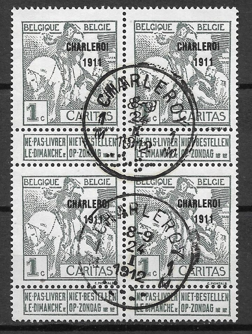 Belgium 1911 Caritas Charleroi 1911 ( Block Of 4 Stamps) - 1910-1911 Caritas