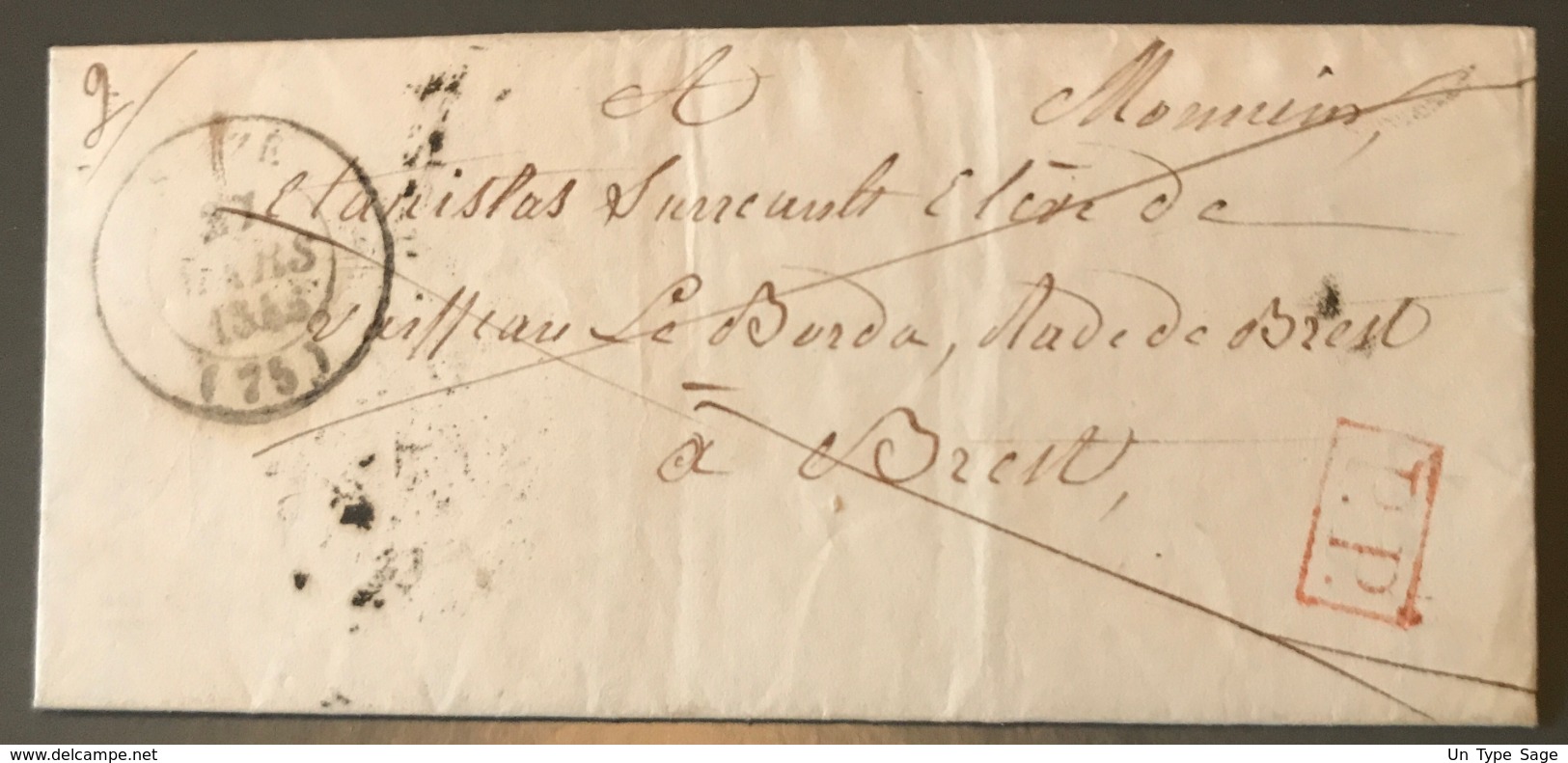 France, Lettre De Niort 1845, P.P. Rouge (Navire Le Borda) Taxe 8 Décimes - (B1594) - 1801-1848: Vorläufer XIX