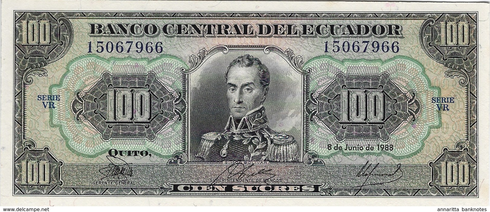 Ecuador (BCE) 100 Sucres 1988 UNC Cat No. P-123Aa / EC123Aa - Ecuador