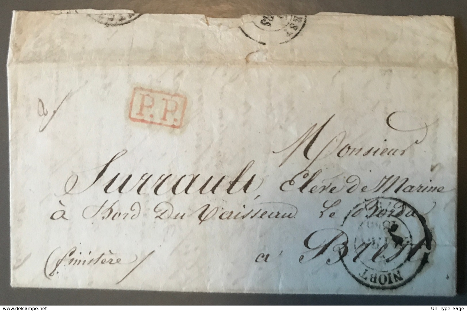 France, Lettre De Niort 1845, P.P. Rouge (Navire Le Borda) Taxe 25 Décimes - (B1595) - 1801-1848: Vorläufer XIX