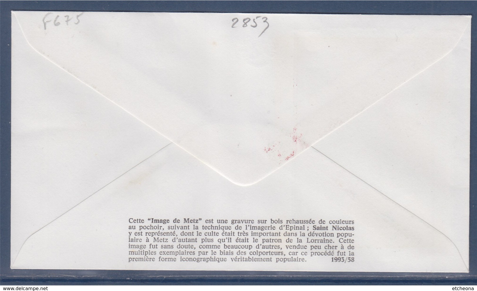 = Croix Rouge 1993 L'Imagerie De Metz Enveloppe 1er Jour Metz 27.11.93 N°2853 Saint Nicolas - 1990-1999