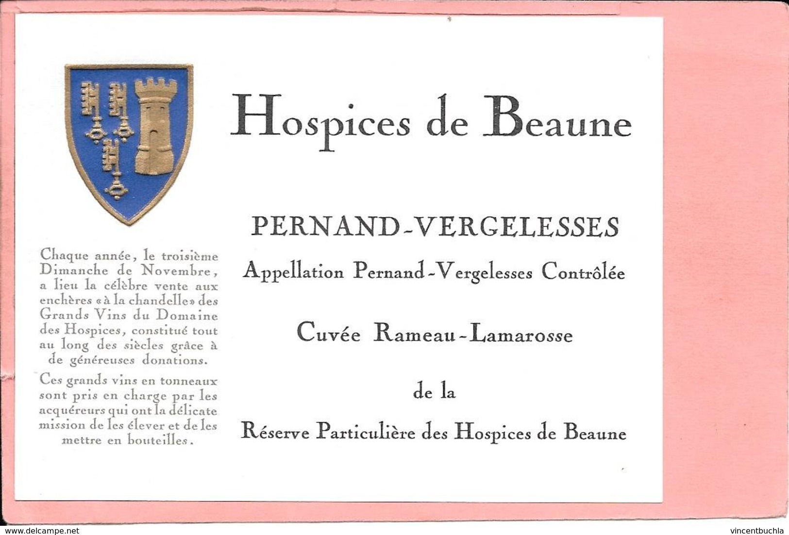 Etiquette Neuve Des Hospices De Beaune Pernand-Vergelesses Cuvée Rameau-Lamarosse - Bourgogne