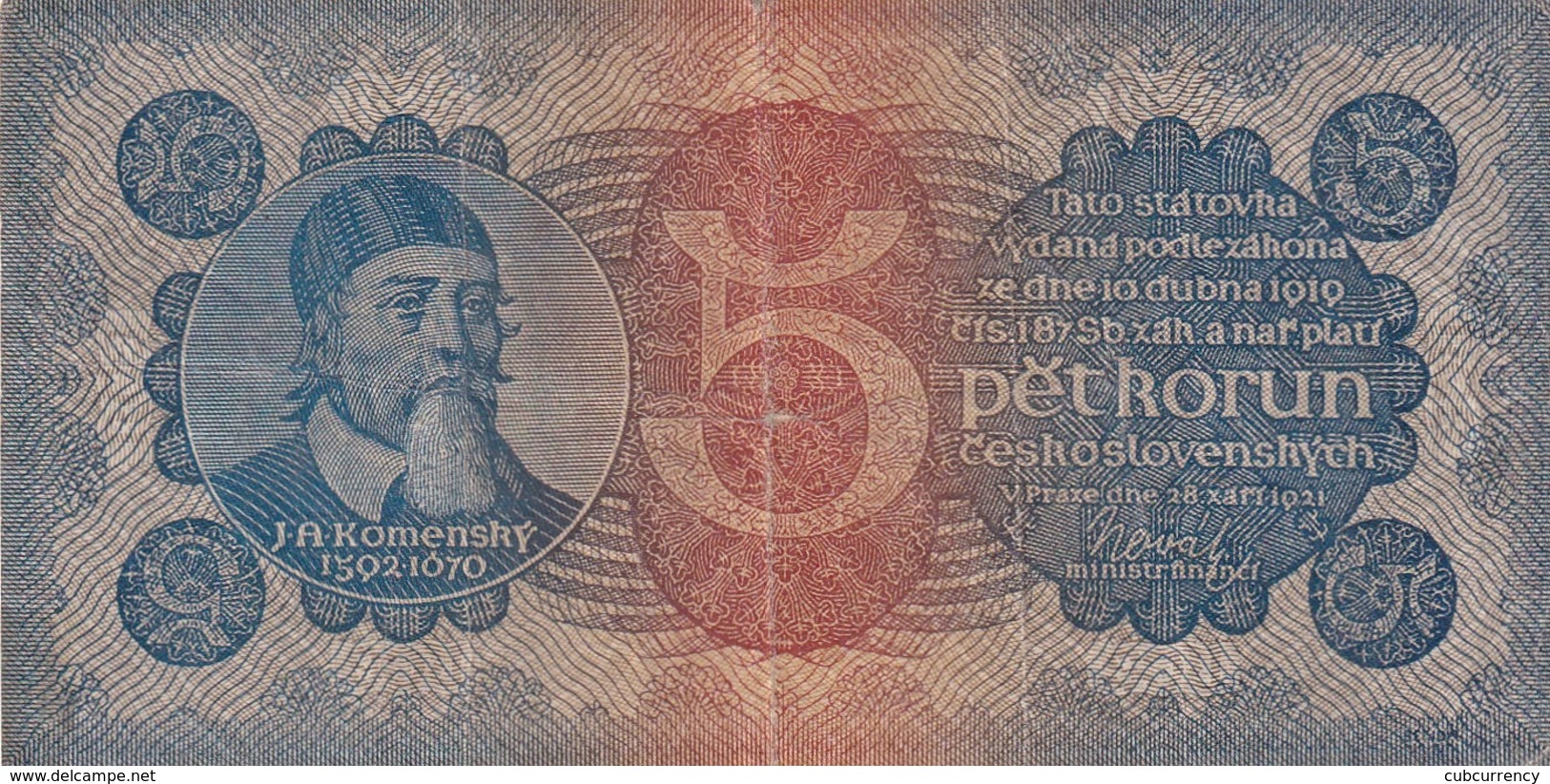 Czechoslovakia 5 Korun 1921 Komensky - Czechoslovakia