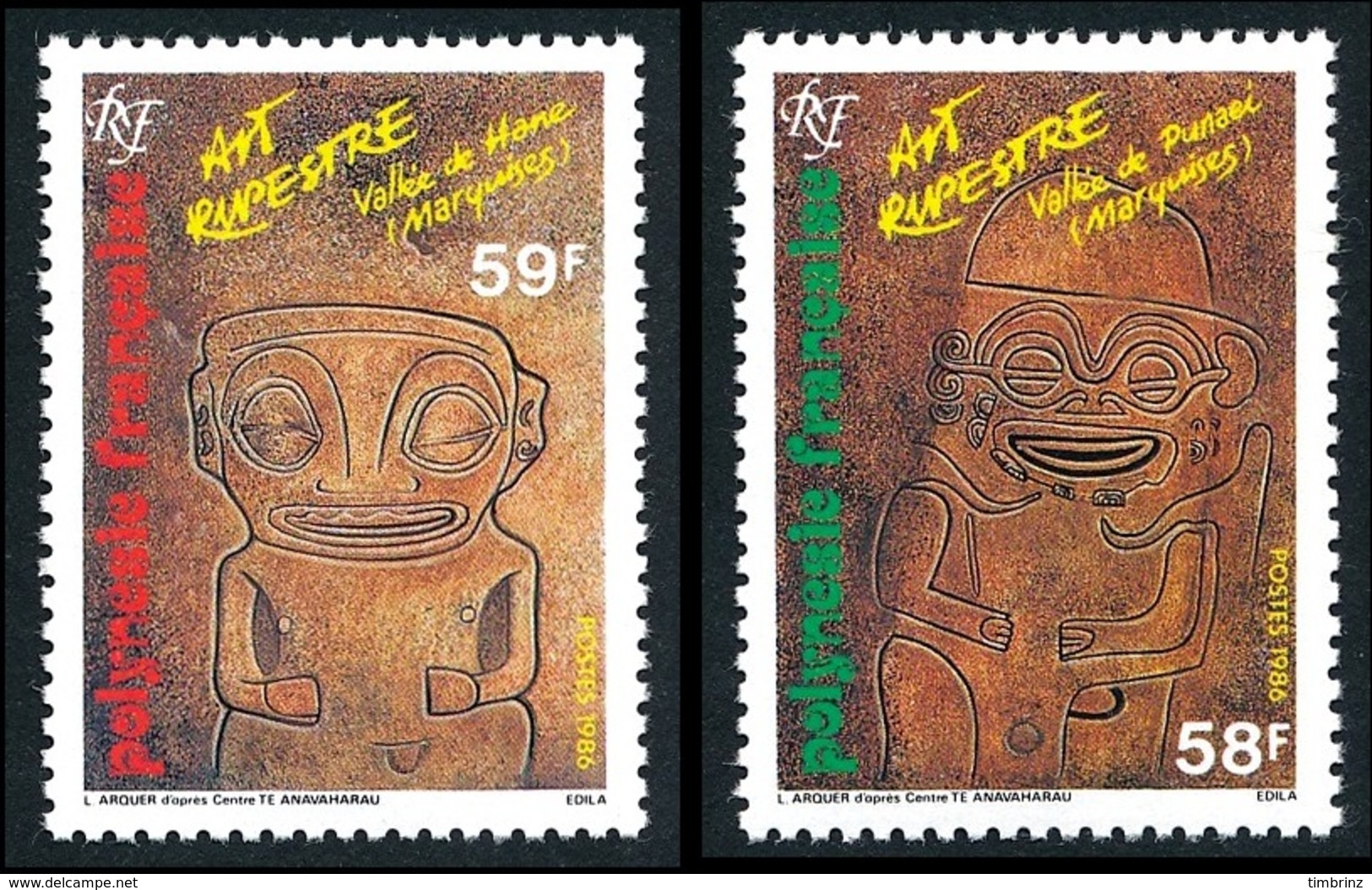 POLYNESIE 1986 - Yv. 259 Et 260 **   Faciale= 0,98 EUR - Art Rupestre : Tikis (2 Val.)  ..Réf.POL24519 - Nuovi