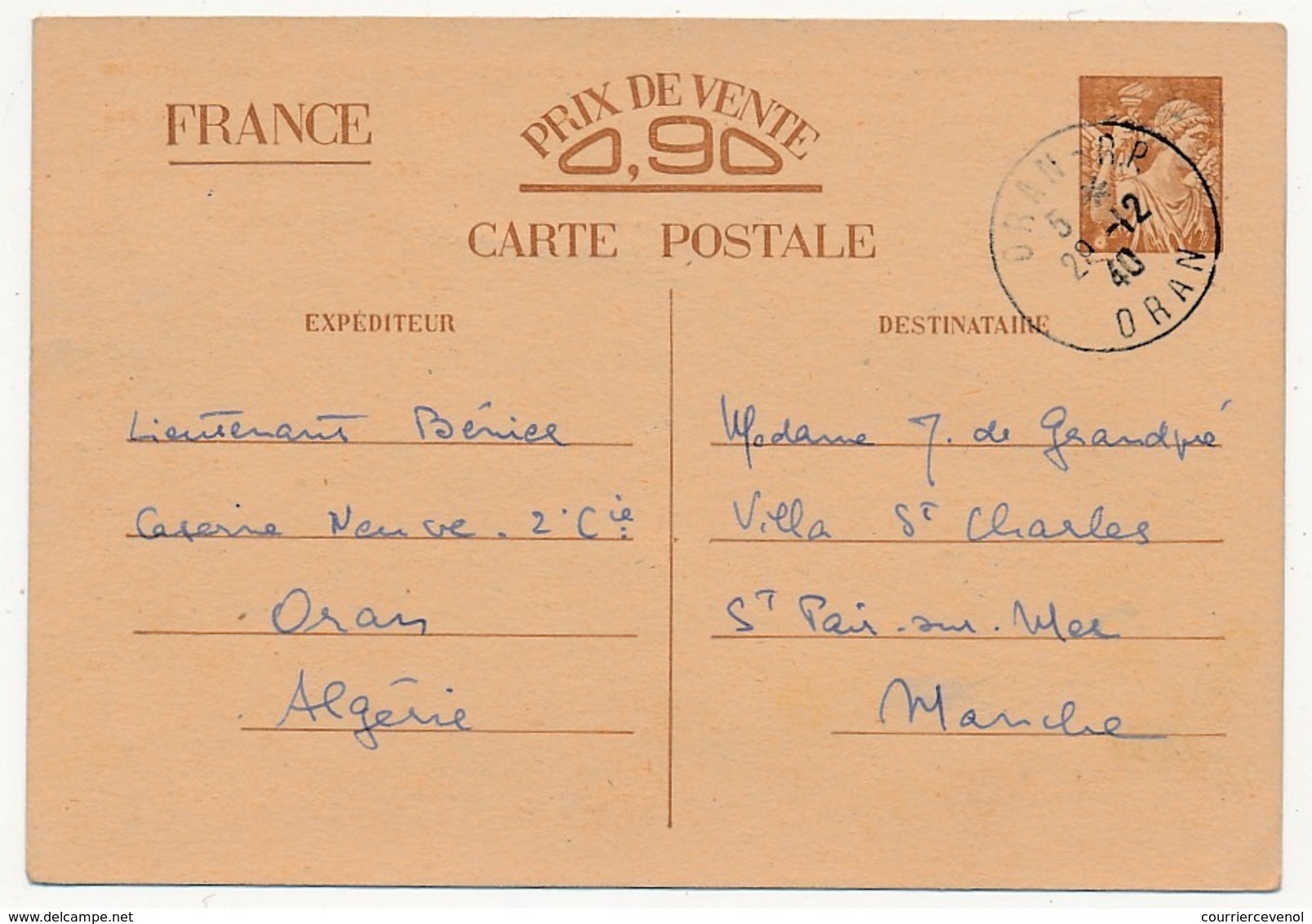FRANCE / ALGERIE - CP Interzones Type Iris Depuis ORAN RP - 1940 - Standard Postcards & Stamped On Demand (before 1995)