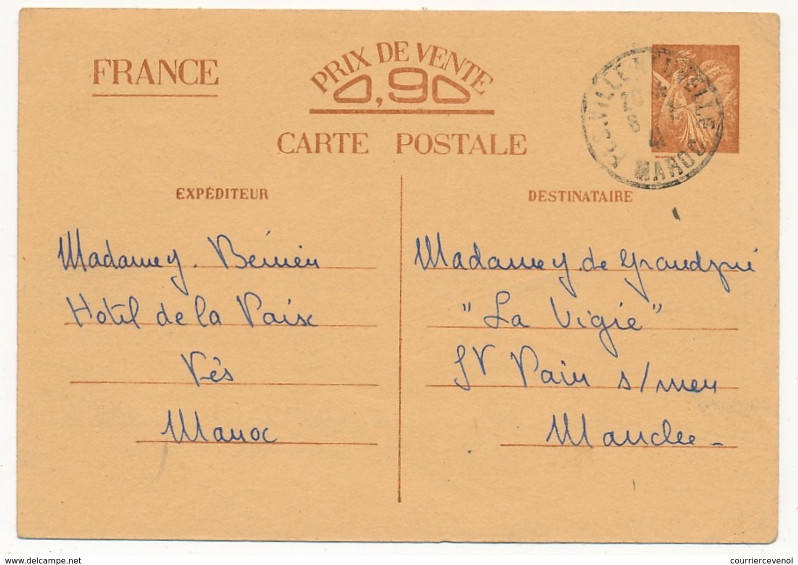 FRANCE / MAROC - CP Interzones Type Iris Depuis FES-VILLE NOUVELLE - MAROC - 1941 - Standard Postcards & Stamped On Demand (before 1995)
