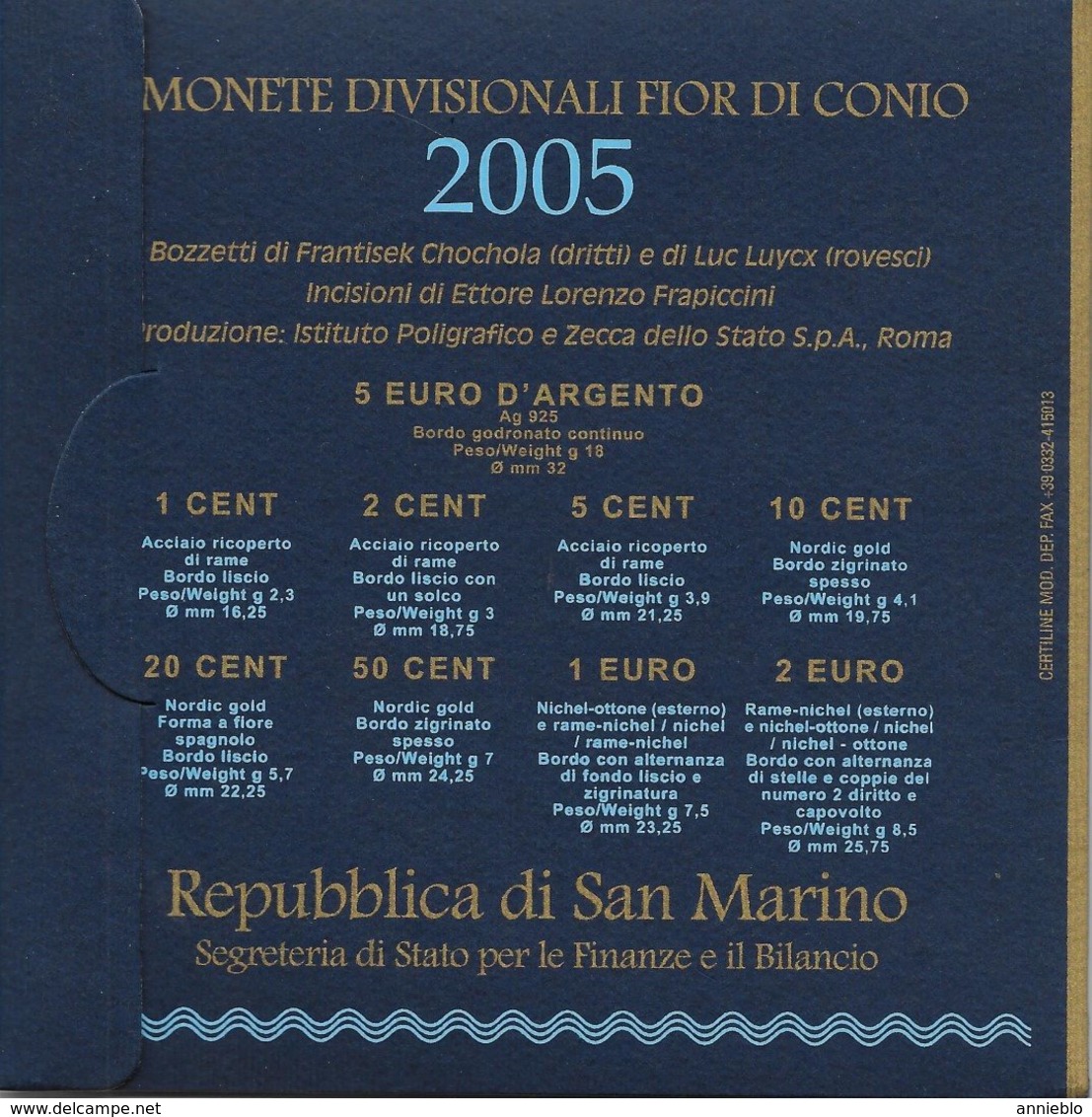 SAN MARINO 2005 - FDC - 9 COINS - San Marino