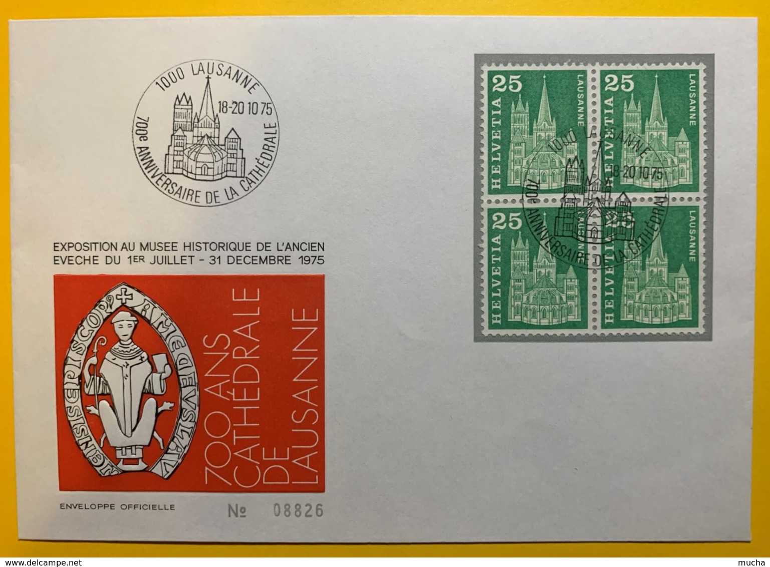 9049 - 700e Anniversaire De La Cathédrale De Lausanne 1975 No 359 Bloc De 4 - Postmark Collection