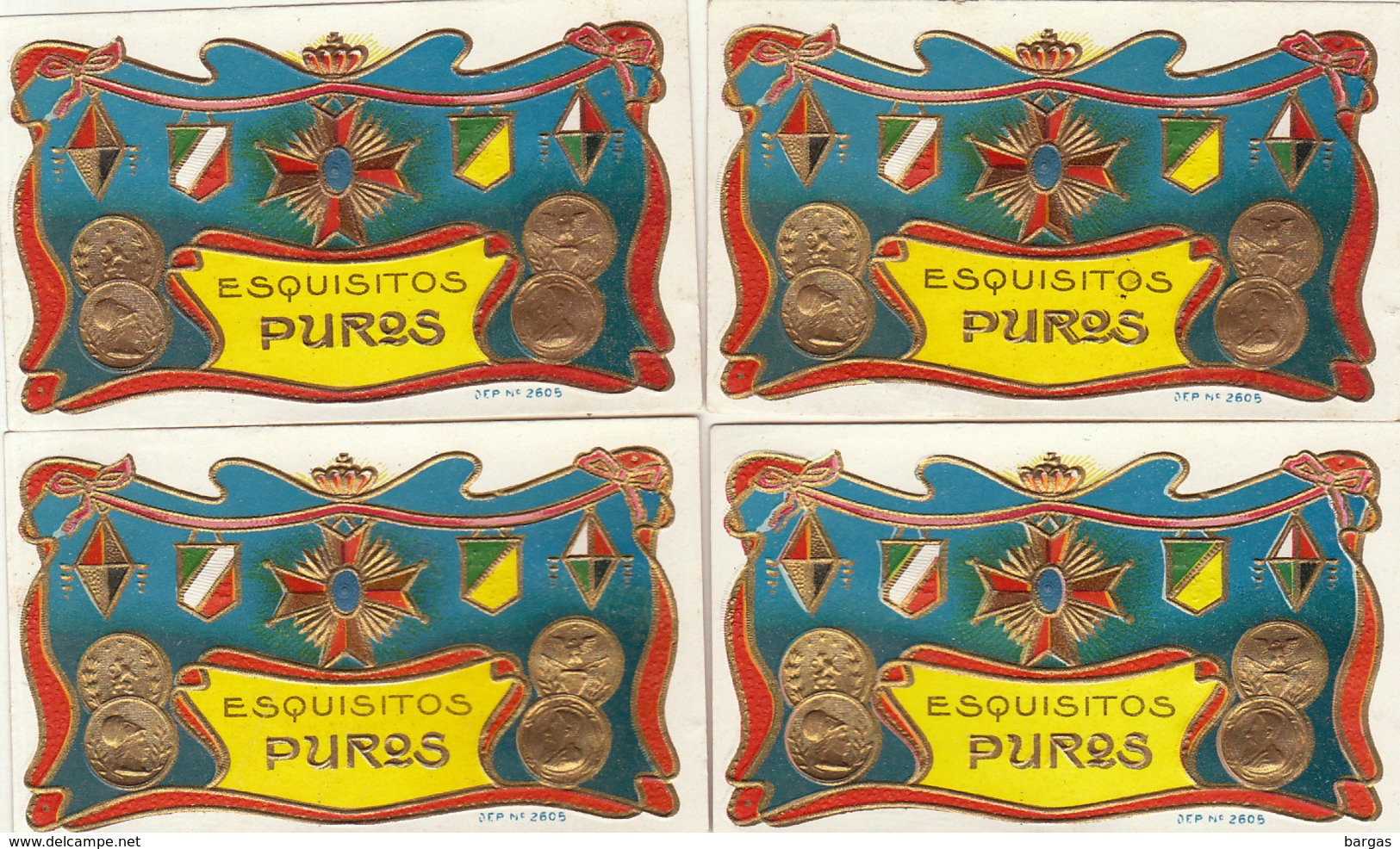 4 étiquette De Cigare Gaufrée Neuve Médaille Décoration Esquisitos Puros - Etichette