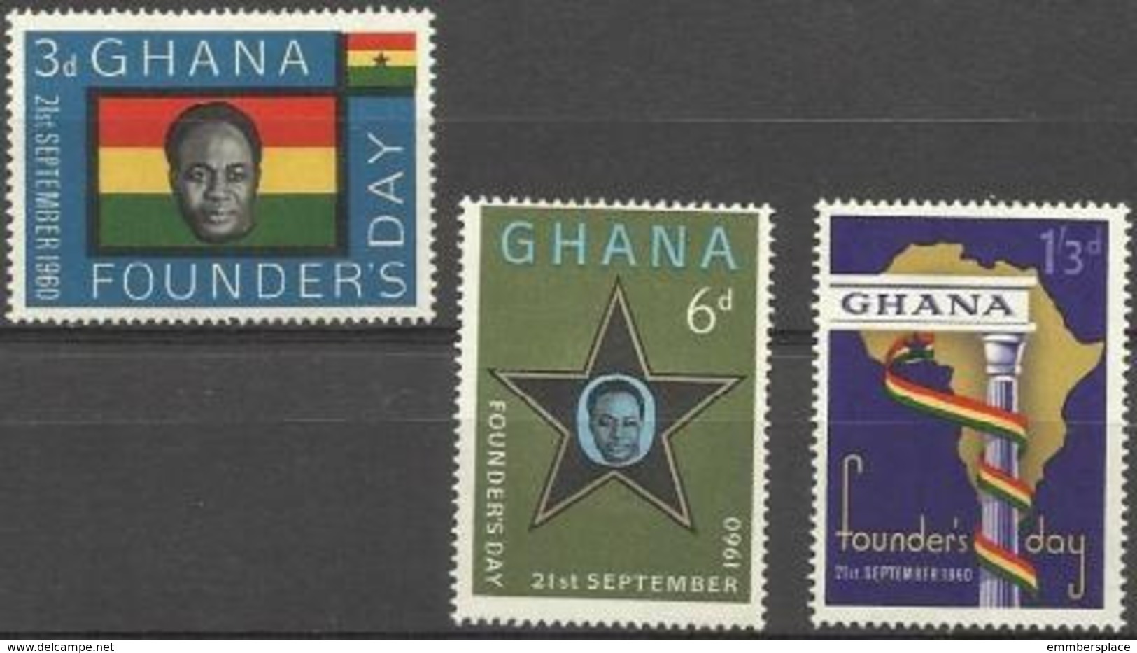 GHANA - 1960 Founders Day 3 MH *  SG 253-5  Sc 86-8 - Ghana (1957-...)