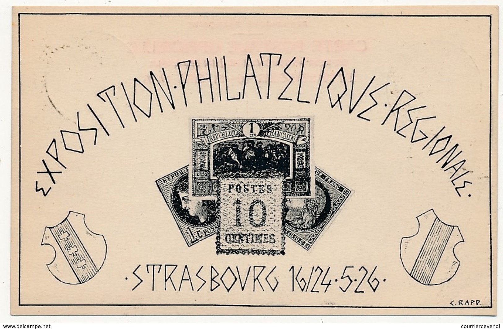 FRANCE - Carte Postale Semeuse Camée 30c TSC EXPOSITION PHILATELIQUE Régionale STRASBOURG 1926 - Standard Postcards & Stamped On Demand (before 1995)