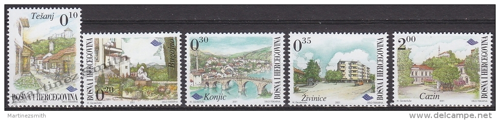 Bosnia Hercegovina - Bosnie 2001 Yvert 340-44, Definitive Set, Cities - MNH - Bosnia Herzegovina