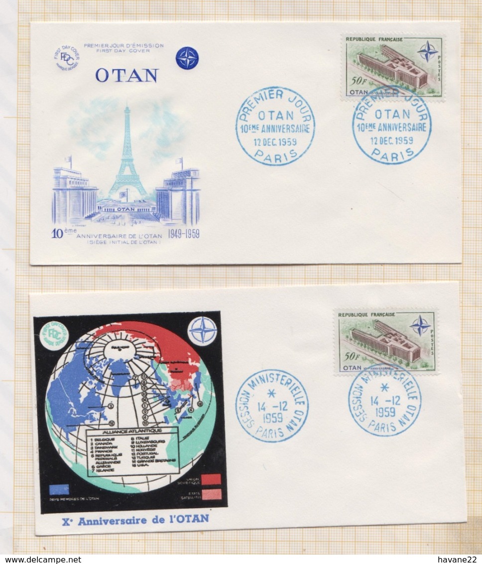 9/501 Premier Jour FDC 1959 Xe ANNIVERSAIRE DE L'OTAN Lot De 2 Enveloppes - 1950-1959