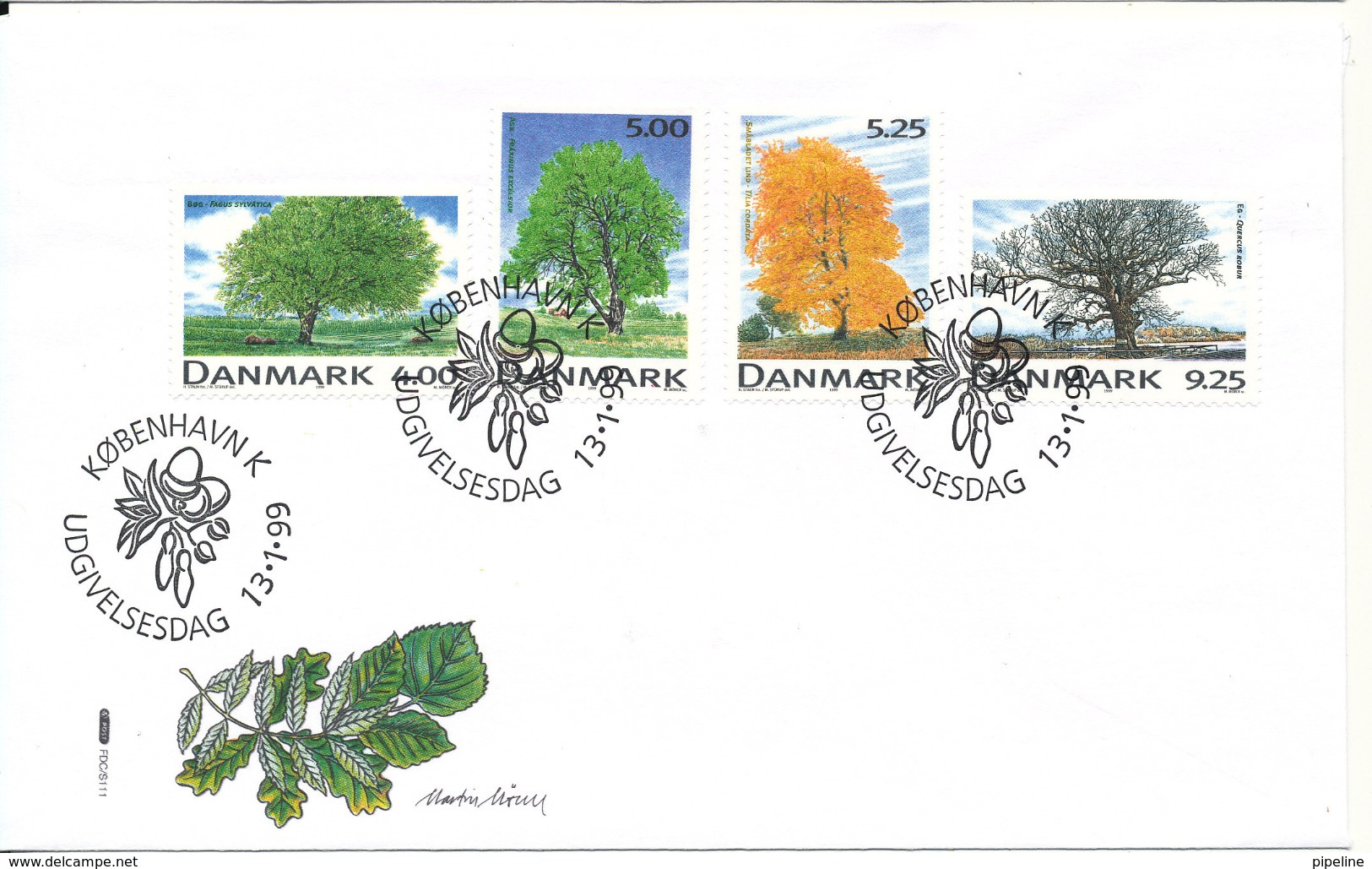 Denmark FDC 13-1-1999 Complete Set Of 4 Trees With Cachet - FDC