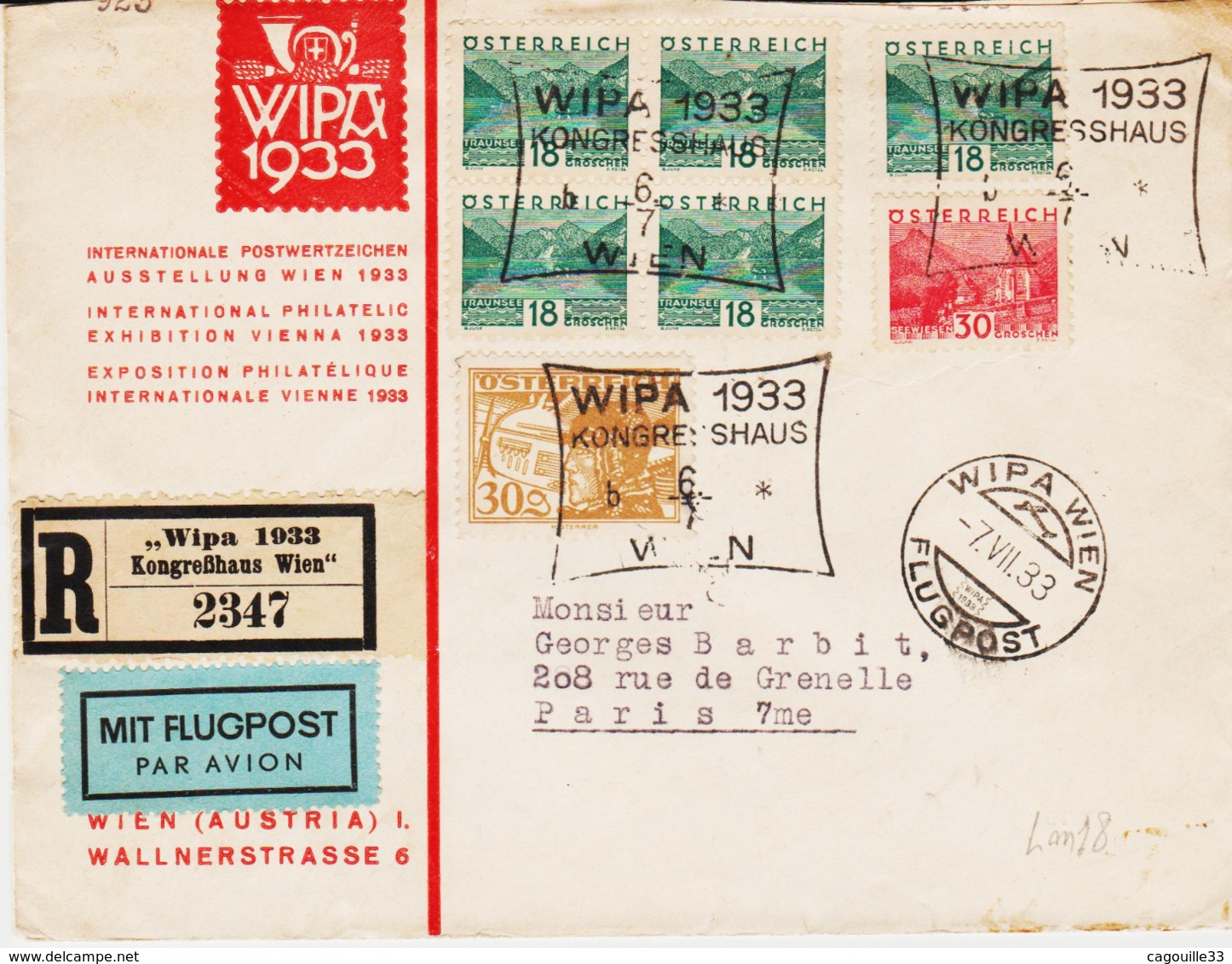 AUTRICHE , De Wien, Exposition Philatélique "Wipa 1933 " Par Avion  TB - Maschinenstempel (EMA)