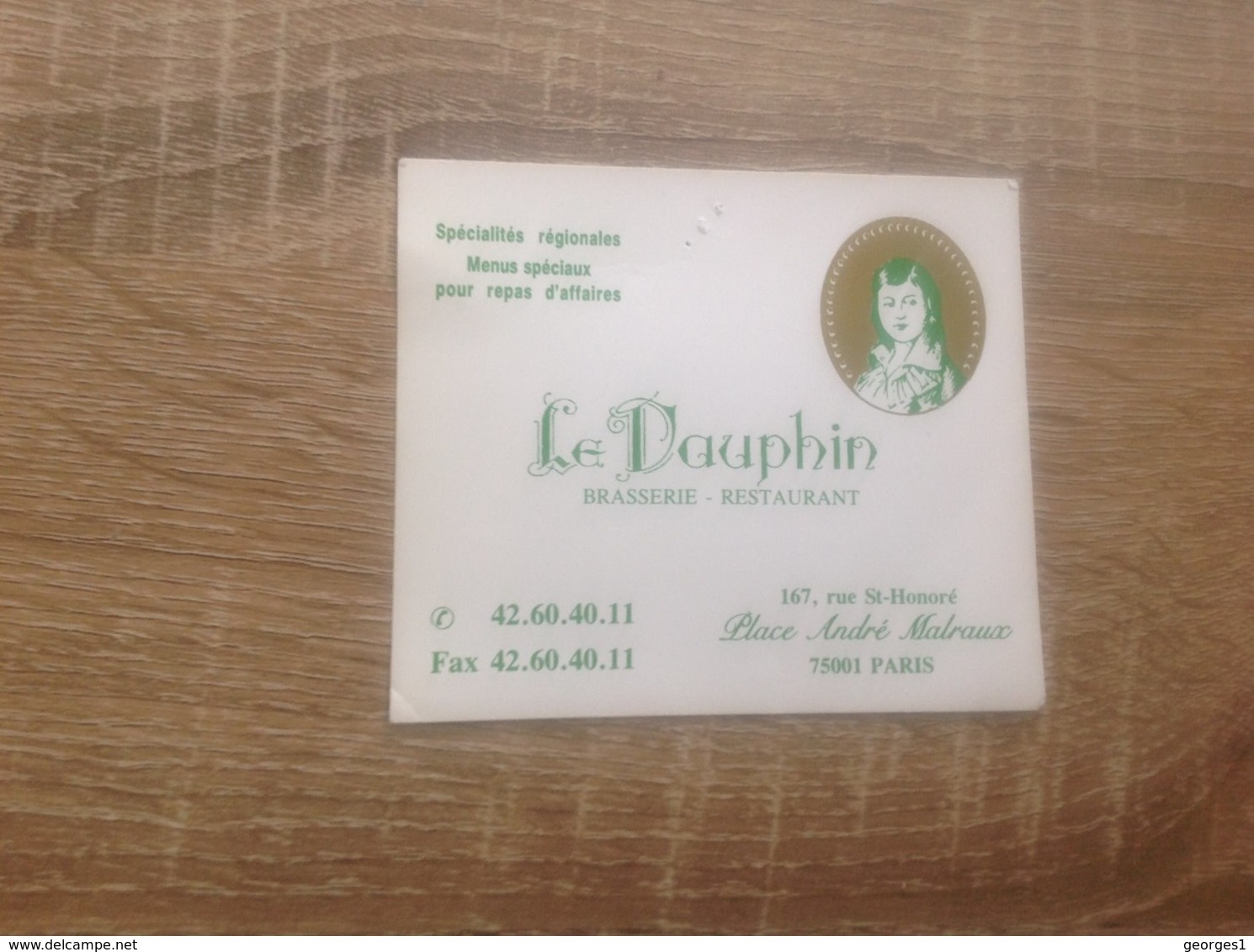 Carte De Visite De Brasserie Restaurant   Le Dauphin   Paris 1er - Cartes De Visite