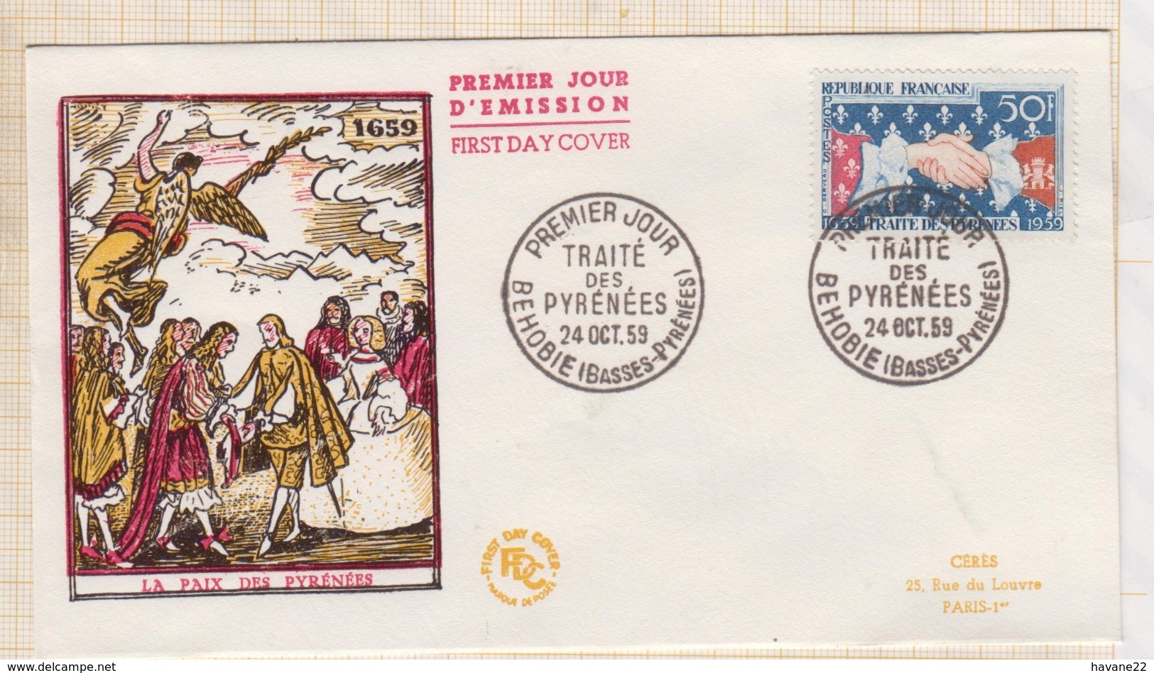 9/512 Premier Jour FDC 1959 LA PAIX DES PYRENEES - 1950-1959