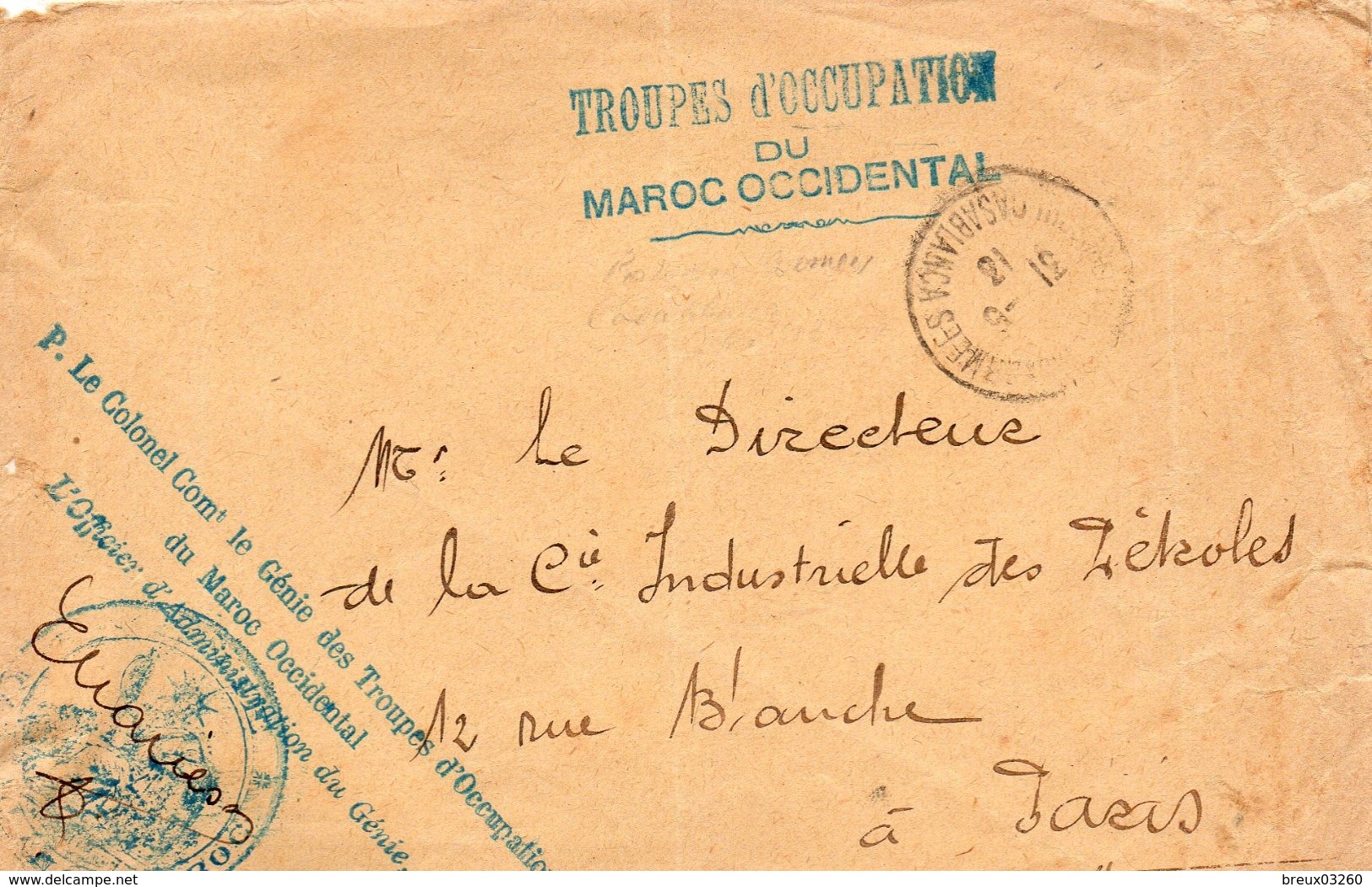 L- Cachet: " Troupes D'Occupation Du Maroc Occidental "- Casablanca- - Bolli Militari A Partire Dal 1900 (fuori Dal Periodo Di Guerra)