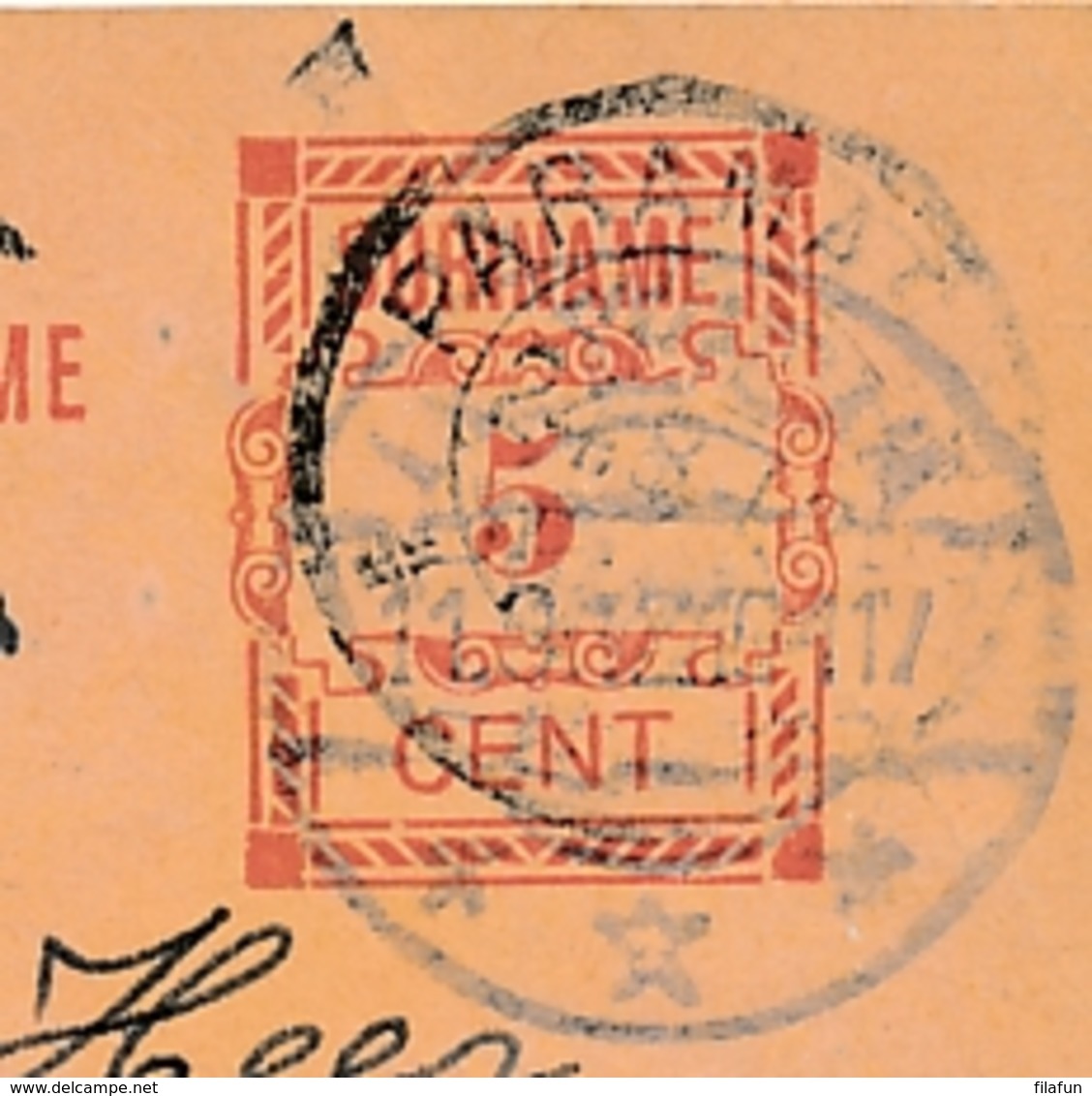 Suriname - 1912 - 5 Cent Hulpuitgifte, Briefkaart G20 Van KB Paramaribo Naar Amsterdam / Nederland - Suriname ... - 1975