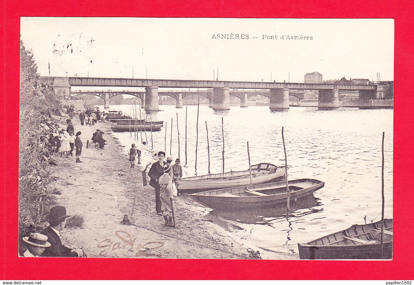 F-92-Asnieres-01P82  Le Pont D'Asnières, Barques, Animation, Cpa Précurseur BE - Asnieres Sur Seine