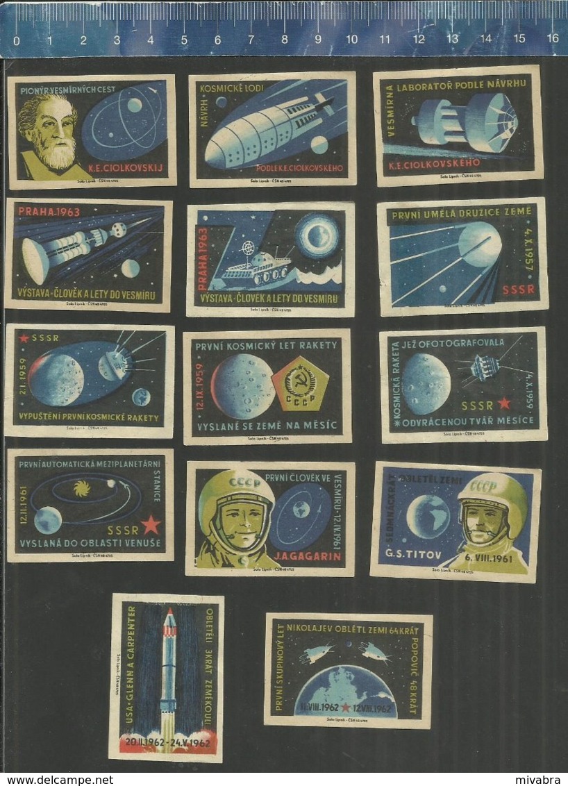 SPACE  ESPACE KOSMOS ROCKET RAKET RUIMTEVAART RAUM SPUTNIK ASTRONAUTS GAGARIN TITOV CZECHOSLOVAKIAN MATCHBOX LABELS 1963 - Boites D'allumettes - Etiquettes