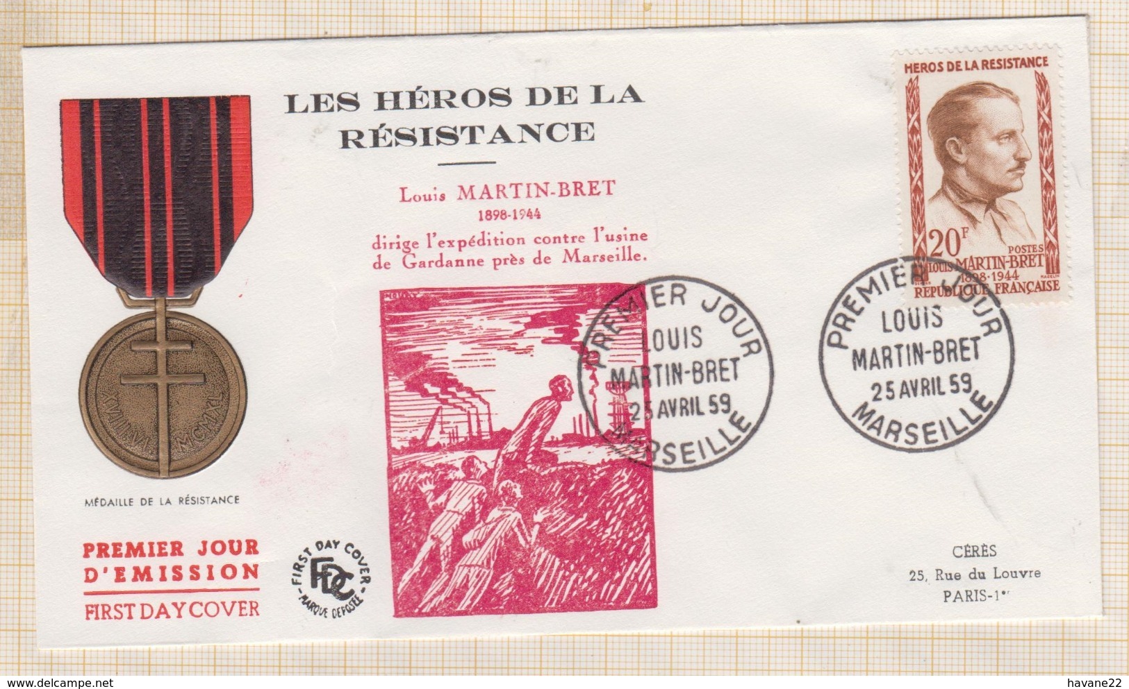 9/533 Premier Jour FDC 1959 HEROS DE LA RESISTANCE MOUTARDIER VEDY BRET LE ROUX MARTYRS Lot De 5 - 1950-1959