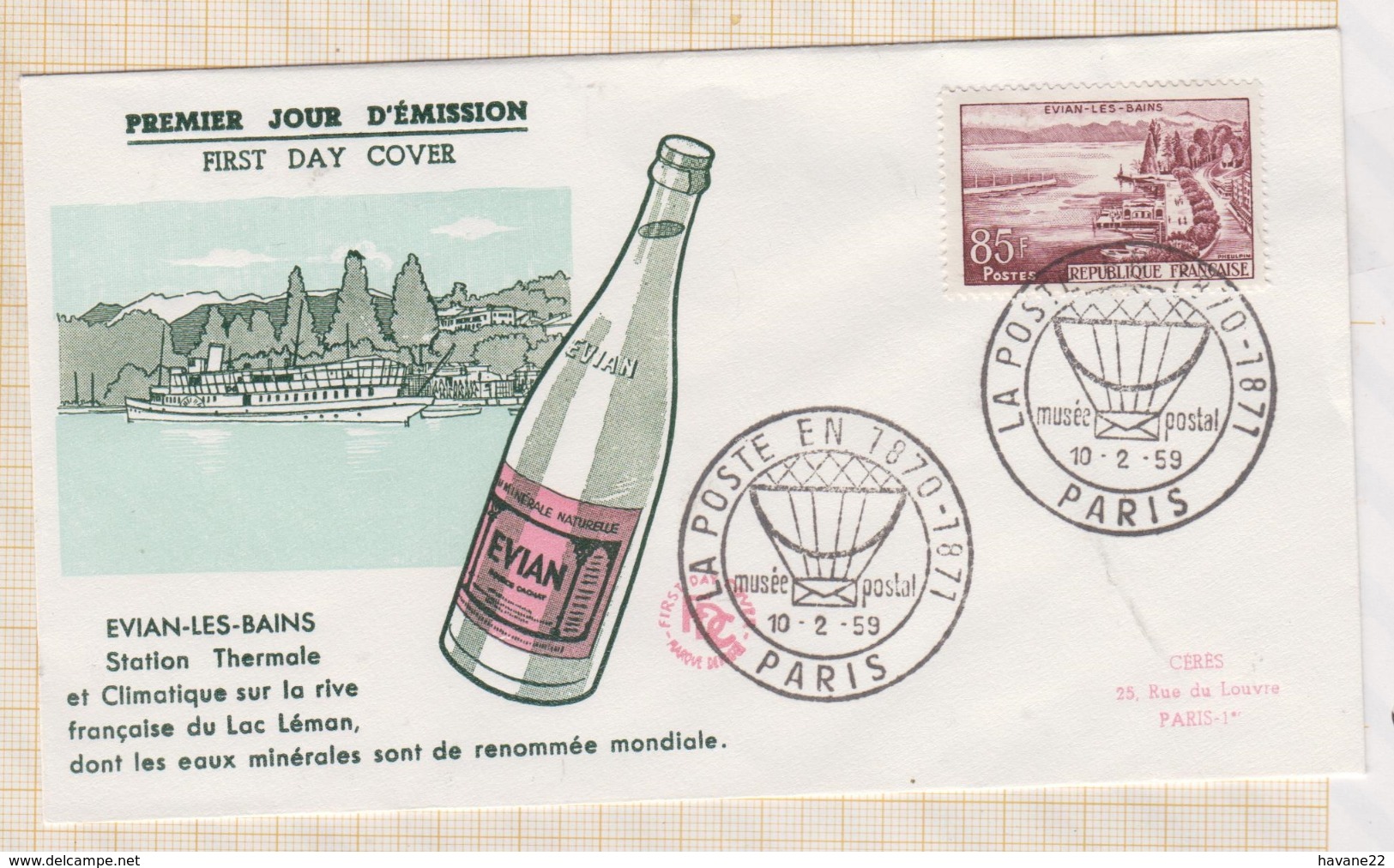 9/544 Premier Jour FDC 1959 EVIAN LES BAINS - 1950-1959